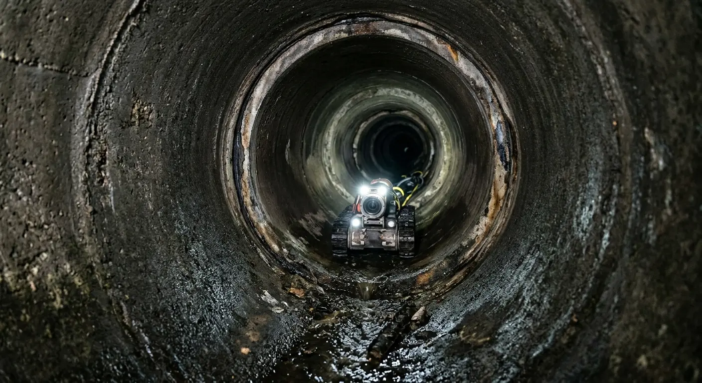 Robotic sewer camera inspecting pipe interior for Drain Snake Service in Readington